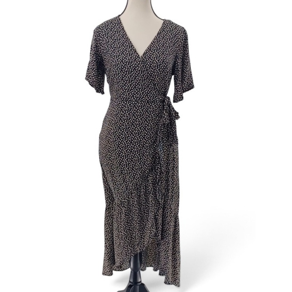 Abercrombie & Fitch Wrap Dress Women S Navy Heart Print Ruffle High Low V-Neck